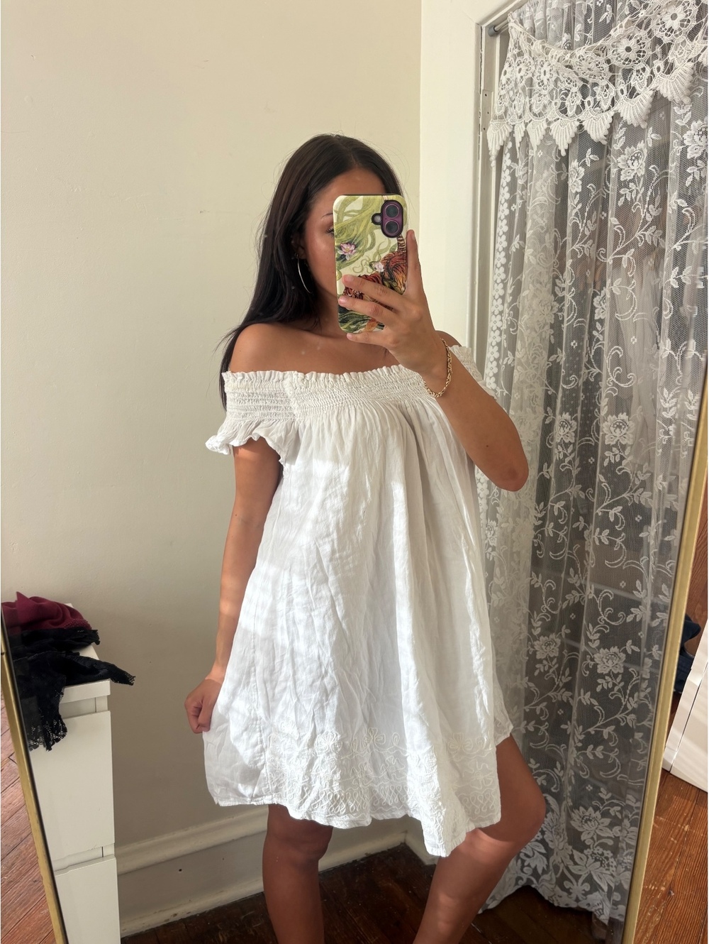 boho vintage off-shoulder babydoll dress - Picture 2 of 2